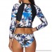 4Clovers Women's Tankini Long Sleeve Tropical Print Surfing Swimsuit Cut Out Side Rashguard Mesh Bottom Bathing Suit Blue B07MHKWBTX